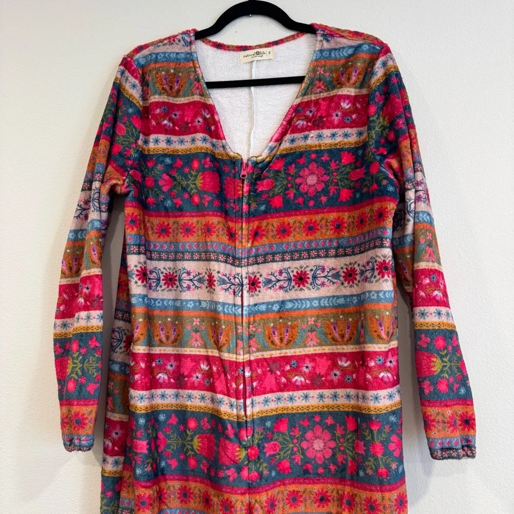 Natural Life Fleece One Piece Pajama Zip Up Boho Comfy Lounge S - Picture 3 of 6
